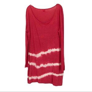 120% Lino Red and white tie dye long  sleeve mini dress medium